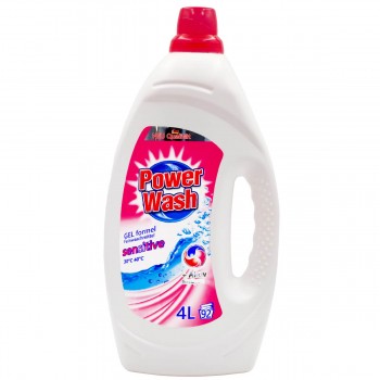 Detergent lichid Power Wash Gel formel Feinwaschmittel sensitive 30°C, 40°C, +Aktiv enzym, 4 l, 92 spălări