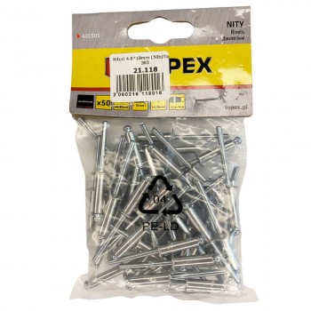 Nituri din aluminiu TOPEX 4.8x18.0 mm 50 bucăți 43E505