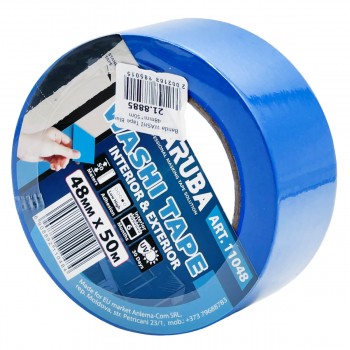 Bandă adezivă de mascare ZARUBA Washi Tape 48 mm x 50 m, albastră, rezistentă la UV până la 30 de zile, pentru interior și exterior