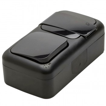 Bloc priză Schuko + întrerupător Viko Palmiye IP54, montaj deschis, cu împământare, negru (Art. 90555181)