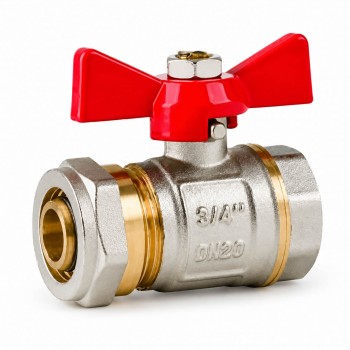 Robinet cu bilă pentru țeavă multistrat PEX-AL BASE 16x1/2" FI, din alamă, mâner fluture, 10 bar (Art. 0402272)