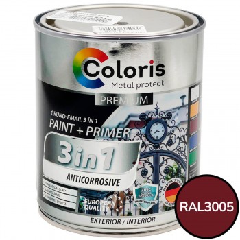 Grund-email anticoroziv Coloris Premium 3 în 1, vișiniu RAL3005, 0.9 L