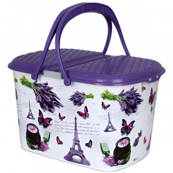 Coș pentru picnic din plastic Elif Plastic multicolor, cu capac (Art. 355)