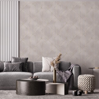 Виниловые обои на флизелиновой основе Wallsecret Comfort Contour 8739-23, бежевые, 1,06 х 10 м