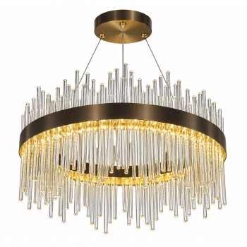 Lustră suspendată tip inel 8817-400 BR, bronz, cu tuburi decorative transparente