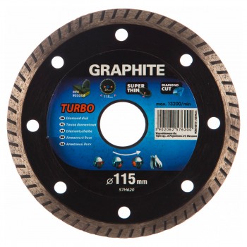 Диск алмазный ультра тонкий Turbo по бетону 115 х 22.2 мм GRAPHITE 57H620