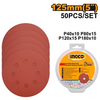 Discuri abrazive INGCO 125 mm cu prindere tip scai, set 50 buc, granulații P40 P80 P120 P180, AKRS1250511
