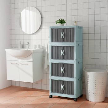 Складной шкаф-органайзер на колесах LAVINE 54х31,7х127 см, синий, с дверцами LN-3003-23