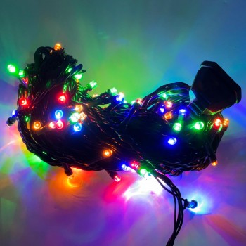 Ghirlandă LED tip fir, cu 100 becuri LED, multicolor, cablu negru