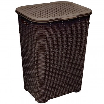 Coș pentru rufe Dunya Plastik Rattan 60 L, cu capac, din plastic (Art. 05004)