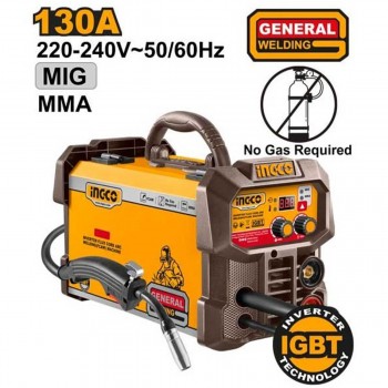 Aparat de sudat semiautomat INGCO ING-FC13018, invertor 130 A, FCAW fără gaz, MIG/MMA, 220 V, sârmă 0,8-0,9 mm
