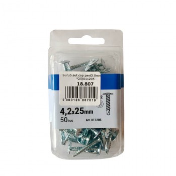 Șurub cu cap plat și șaibă Lider 4.2x25 mm cu burghiu zincat 50 bucăți (Art. 011205)