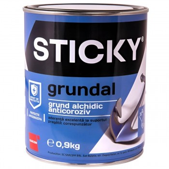 Грунтовка по металлу STICKY Grundal 0.9 кг, алкидная антикоррозийная, серая, для внутренних и наружных работ