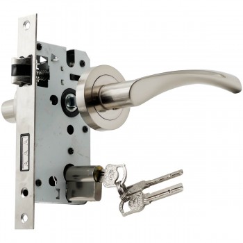 Комплект врезного замка с ручками для дверей МДФ EADER цилиндровый, SN сатин-никель (E3-57)