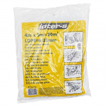 Folie de mascare pentru vopsit MOTIVE Inter-S 4x5 m, 30 microni, LDPE, 20 m2 (art. 010202)