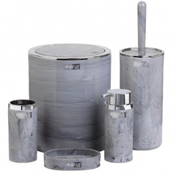 Set de accesorii pentru baie Okyanus Marble OKY-513, 5 piese, aspect de marmură gri