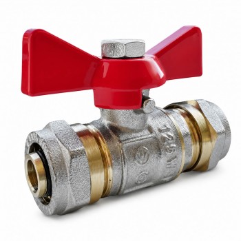 Robinet cu bilă de compresie pentru țeavă metaloplast BASE PEX-AL-PEX 16 x 16 mm, mâner fluture, 10 bar
