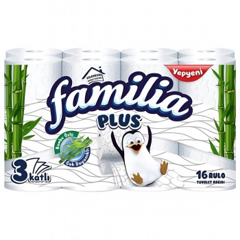 Hârtie igienică Familia Natural, 3 straturi, 16 role, albă, fără parfum