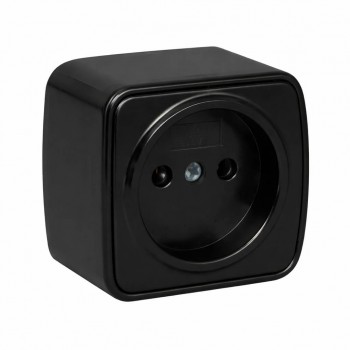 Priză EKF Minsk cu instalare deschisă, neagră, 10 A, IP20, 230 V, fără împământare EGR10-022-20