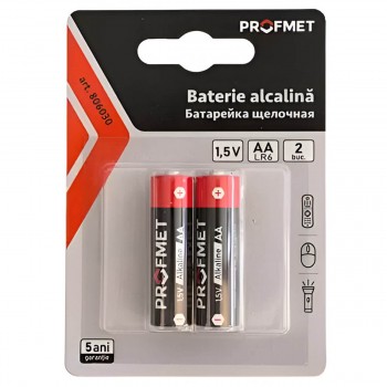 Батарейки щелочные Profmet AA (LR6), 1.5 В, 2 шт (блистер)