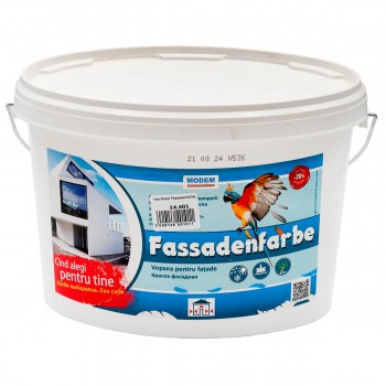Vopsea pentru fațadă acrilică pe bază de apă Modem Fassadenfarbe, albă mată, 7 kg