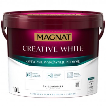 Vopsea lavabilă latex Magnat Creative White 10 L pentru pereți și plafoane, rezistentă la spălare