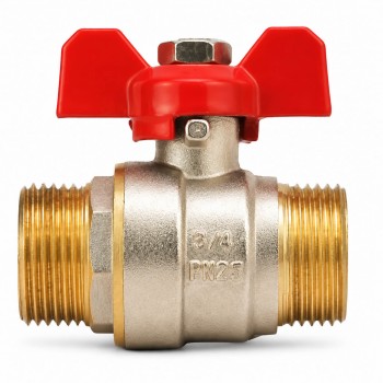 Кран шаровый HYDRO-S 3/4", латунный, наружная-наружная резьба, ручка-бабочка, 20 бар