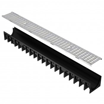 Лоток водоотводный Axhell For U H70, A15, 1 м, пластиковый, с оцинкованной решёткой, 1000х120х92 мм