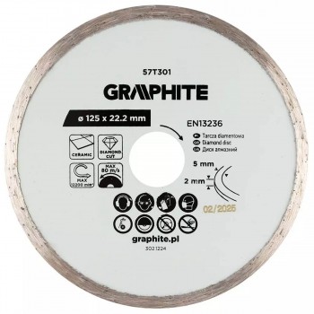 Диск алмазный сплошной GRAPHITE 57T301 125х22.2 мм для плитки и керамогранита, мокрая резка