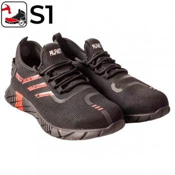 Adidași pentru lucru PROFMET mărimea 47, gradul de protecție S1, negru/roșu