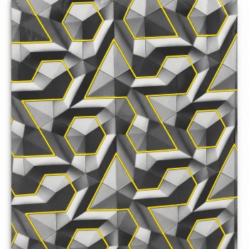 Панель декоративная самоклеящаяся ПВХ 3D геометрия серая с желтыми линиями 120х300 см 2.5 мм QD-F69