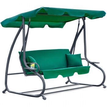 Садовые качели FunFit Relax Plus Green 3-местные, 172х230х127 см, до 260 кг, раскладные, с тентом, зеленые
