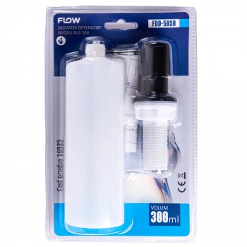 Dozator detergent pentru chiuvetă Flow FDD-50SB, negru, 300 ml, ABS și inox