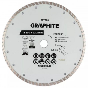 Диск алмазный отрезной Graphite Turbo 230х22,2 мм, для бетона, кирпича и камня 57T320