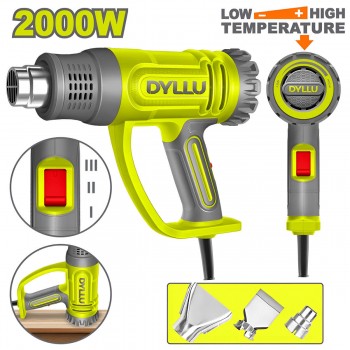 Фен строительный DYLLU 2000 Вт, 50-550 °C, 300-450 л/мин, 3 насадки DTHG1520