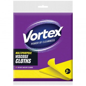 Салфетки вискозные для уборки Vortex универсальные 38x38 см, 3 шт, желтые