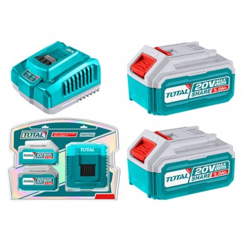 Set de acumulatoare și incărcător Total Tools TFBCPK2513 P20S, 20 V, 2 x 5 Ah, Li-Ion