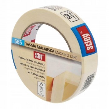 Bandă de mascare pentru vopsit Scley 565, albă, rezistentă la UV, 30 mm x 50 m, până la 7 zile, 0300-655030