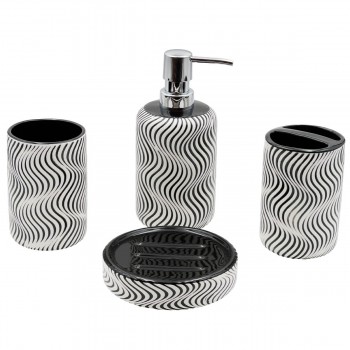 Set accesorii baie 4 piese, ceramică, model valuri alb-negru (Art. 7-42)
