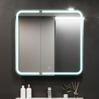 Dulap cu oglindă pentru baie Bayro Sonata LED Touch 800x760 mm, alb, suspendat, cu iluminare LED