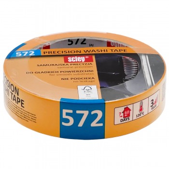 Bandă de mascare SCLEY 572 Washi 25 mm x 33 m, galbenă, ultra subțire, acril (art. 0300-723325)