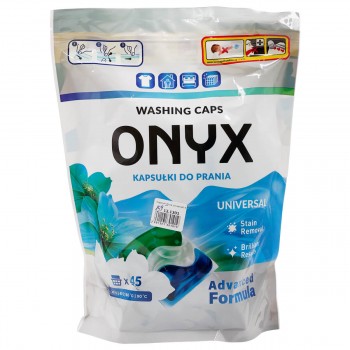 Capsule de detergent pentru rufe ONYX Universal 3 în 1, pentru rufe albe și colorate, 45 buc
