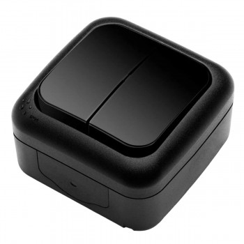 Выключатель двухклавишный накладной VIKO Palmiye IP54, чёрный, 10 A (Арт. 90555102)