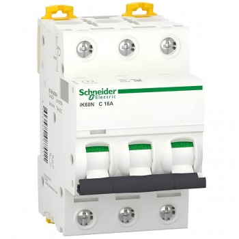 Întreruptor automat Schneider Electric Acti9 iK60N 3P, 16 A, curba C, 6 kA, șină DIN, 220-240 V A9K24316