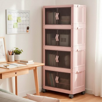 Складной шкаф-органайзер на колесах LAVINE 54х31,7х127 см, розовый, с дверцами LN-3003-28