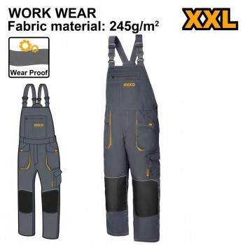 Salopetă de lucru cu pieptar INGCO WUCT8033.XXL, mărimea XXL, gri