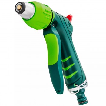 Пистолет ороситель для полива VERTO регулируемая струя, металлическая насадка, фиксатор, рукоятка TPR, 1/2″ 15G706