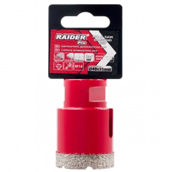 Коронка алмазная Raider Pro DIAMOND DRY 40 мм, для сухого сверления гранита, фаянса и искусственного песчаника (Арт. 157848)