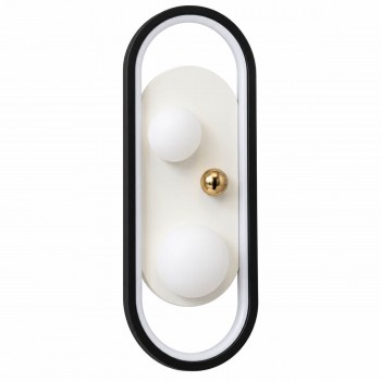Aplică de perete 127-018-400 WH+MB, ovală, cu 2 abajururi rotunde, negru-alb cu accente aurii