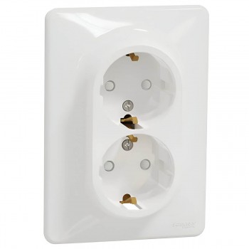 Priză dublă Schneider Electric Sedna cu împământare, 16 A, 250 V, albă SDD311221
